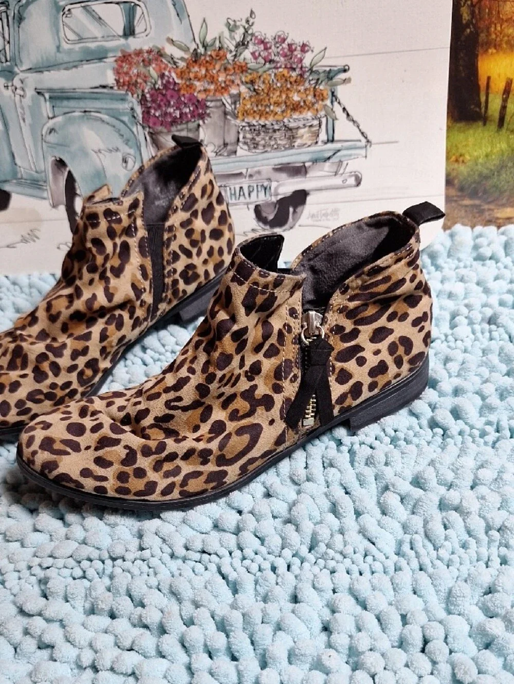 Dr. Scholl's Leopard Print Ankle Booties in Tan and Dark Brown